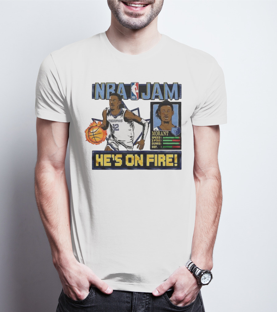 Ja Morant NBA Jam Memphis Grizzlies He's On Fire Classic Video Game Style T-Shirt