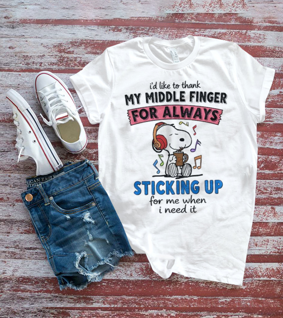 Snoopy Music Thank My Middle Finger Always Sticking Up For Me T-Shirt
