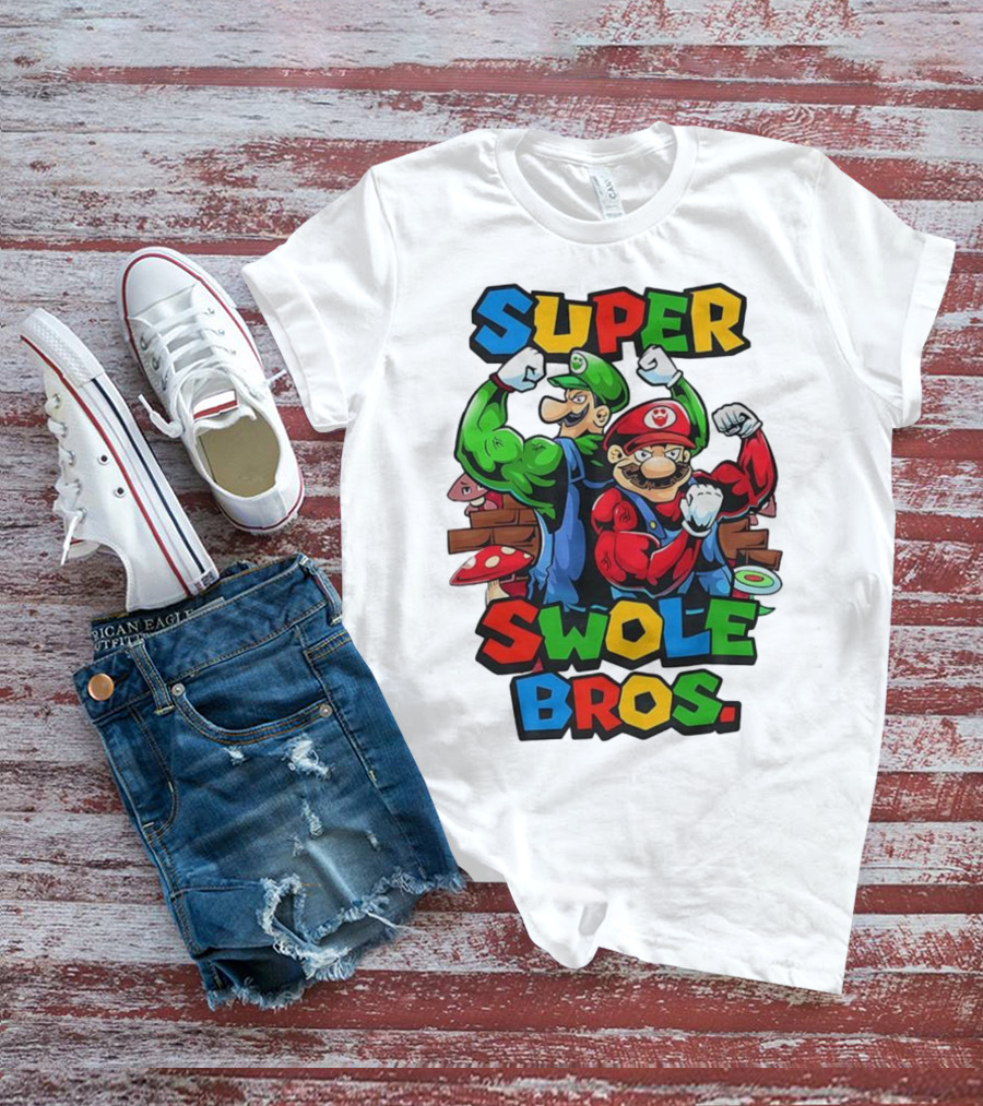 Super Swole Bros Classic Video Game Character Gym Lover Strong Cartoon Bros T-Shirt