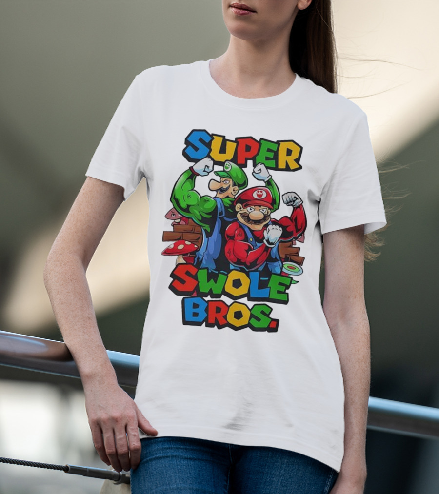 Super Swole Bros Classic Video Game Character Gym Lover Strong Cartoon Bros T-Shirt