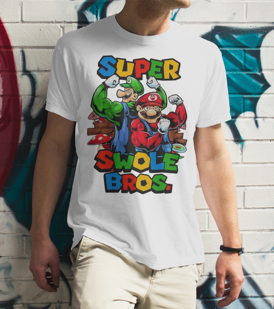 Super Swole Bros Classic Video Game Character Gym Lover Strong Cartoon Bros T-Shirt