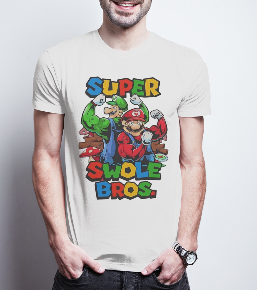 Super Swole Bros Classic Video Game Character Gym Lover Strong Cartoon Bros T-Shirt
