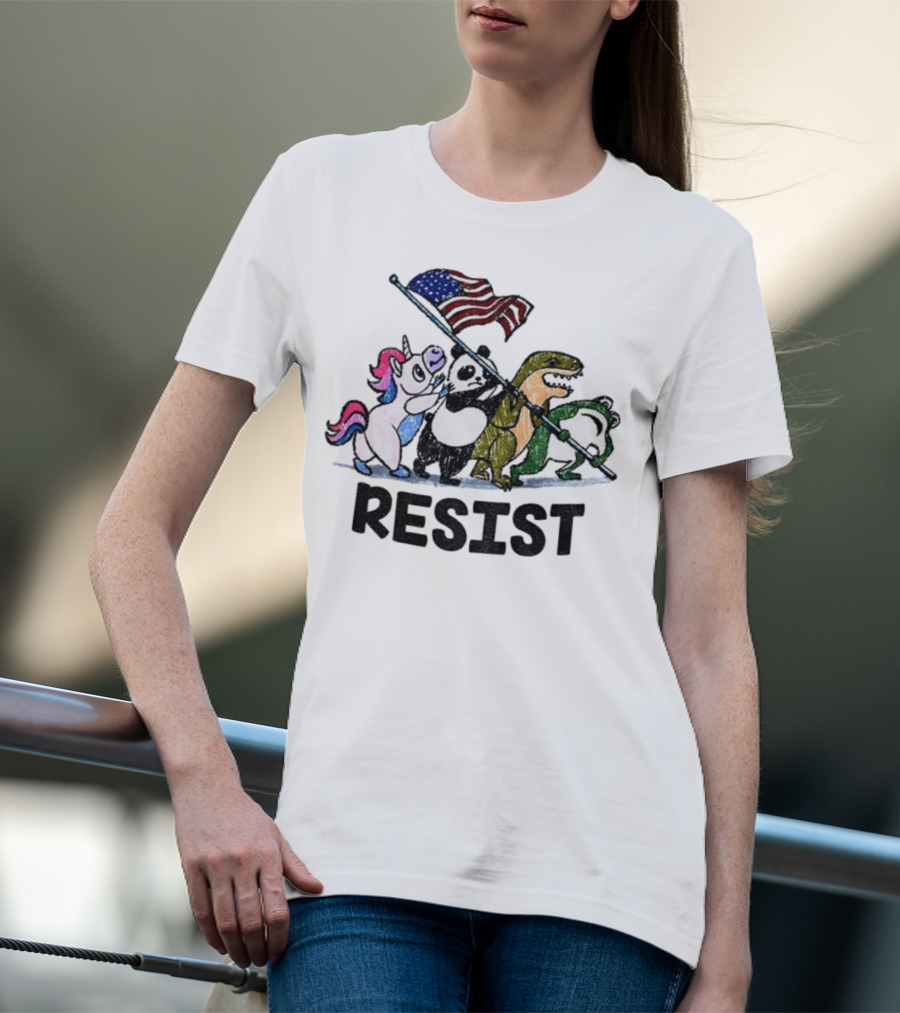 Unicorn Panda Alligator Frog Resist American Flag Political Statement T-Shirt