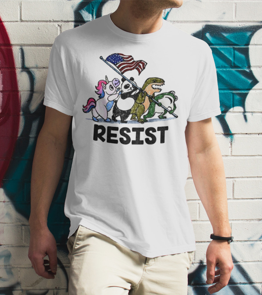 Unicorn Panda Alligator Frog Resist American Flag Political Statement T-Shirt