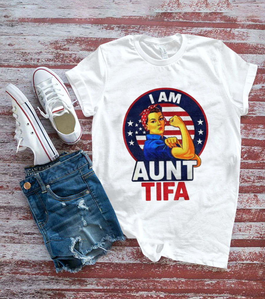 I Am Aunt Tifa Feminist Vintage American Flag T-Shirt