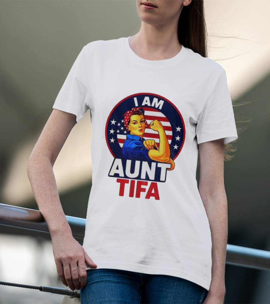 I Am Aunt Tifa Feminist Vintage American Flag T-Shirt