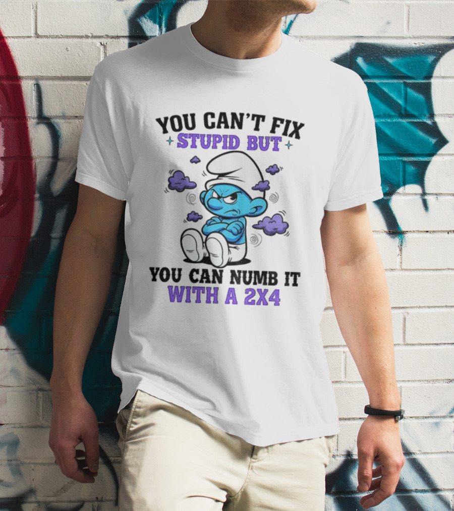 Angry Smurfs You Can't Fix Stupid But You Can Numb It With A 2x4 T-Shirt