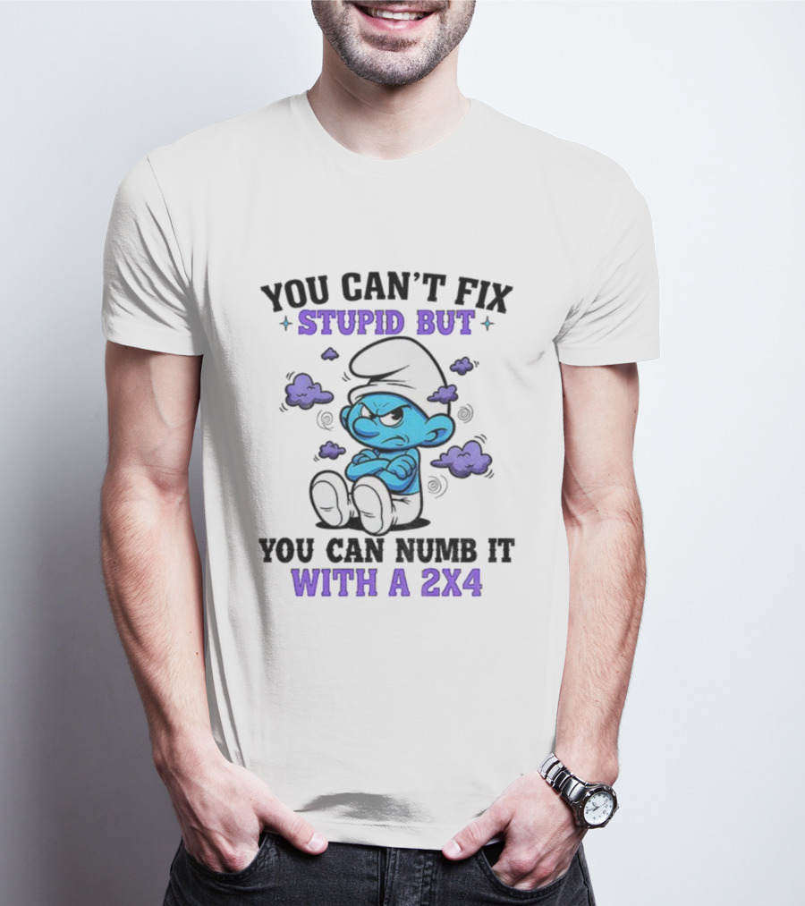 Angry Smurfs You Can't Fix Stupid But You Can Numb It With A 2x4 T-Shirt