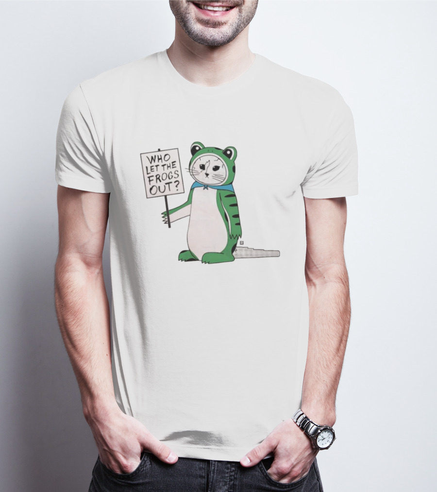 Frog Cat Costume Who Let The Frogs Out Sign T-Shirt