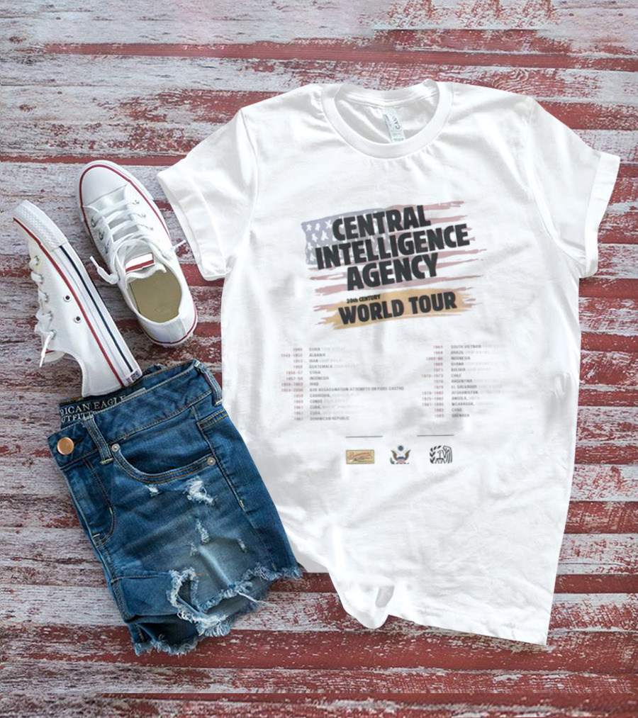 Central Intelligence Agency World Tour Parody With American Flag Mock Concert Dates T-Shirt