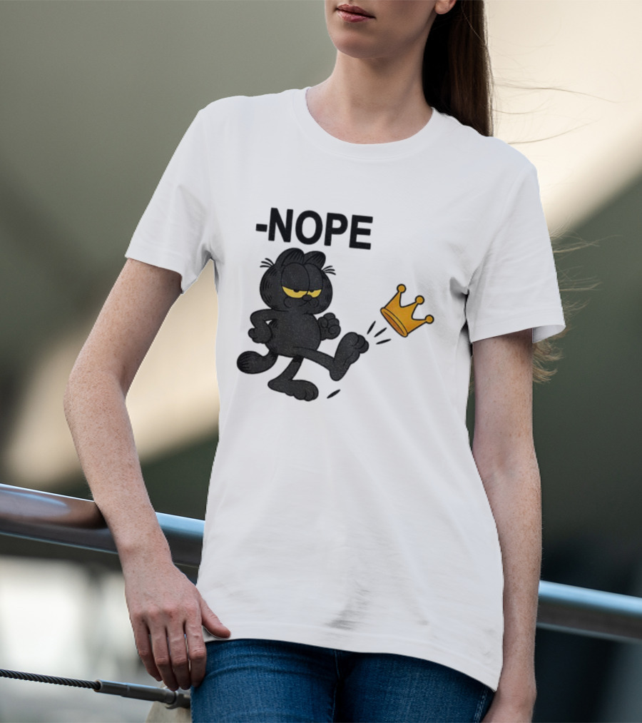 NOPE Black Cat Kicking Crown No Kings In America T-Shirt