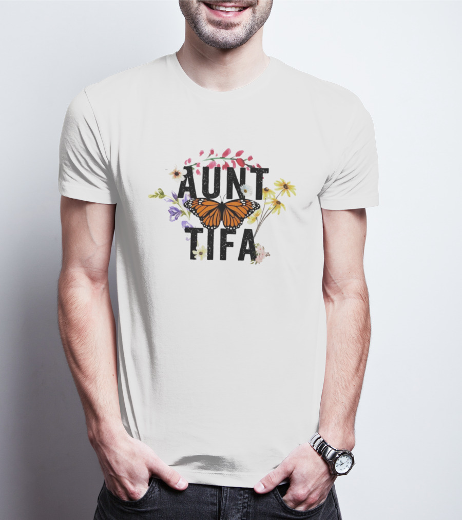 Aunt Tifa Monarch Butterfly Floral Aunties Against Fascists T-Shirt