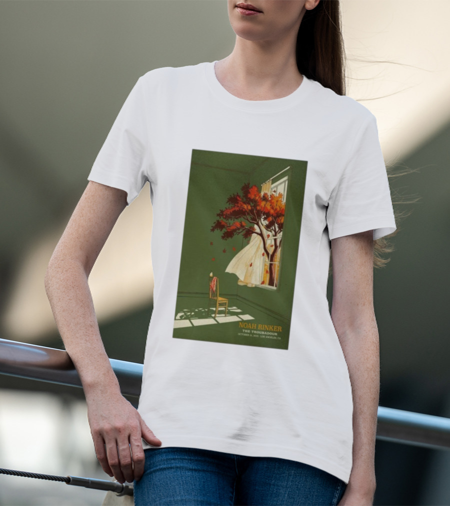 Noah Rinker The Troubadour Los Angeles Oct 21 2025 Autumn Tree Window Scene T-Shirt
