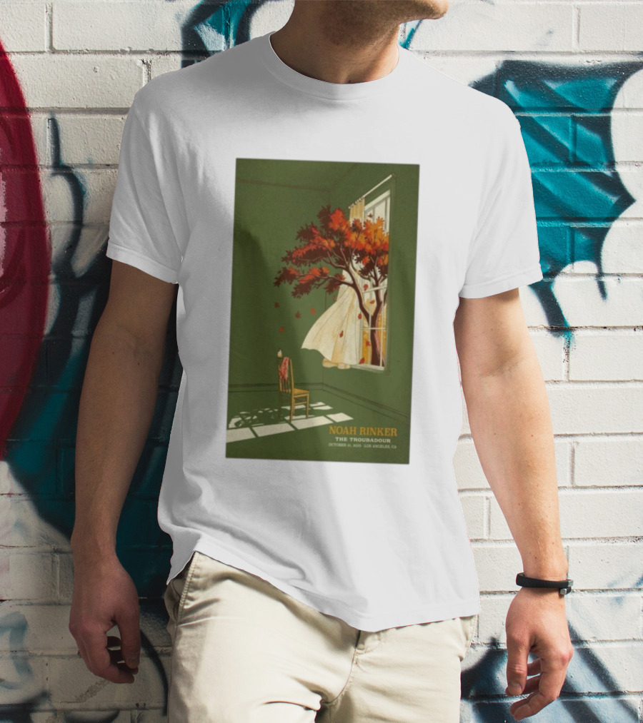 Noah Rinker The Troubadour Los Angeles Oct 21 2025 Autumn Tree Window Scene T-Shirt