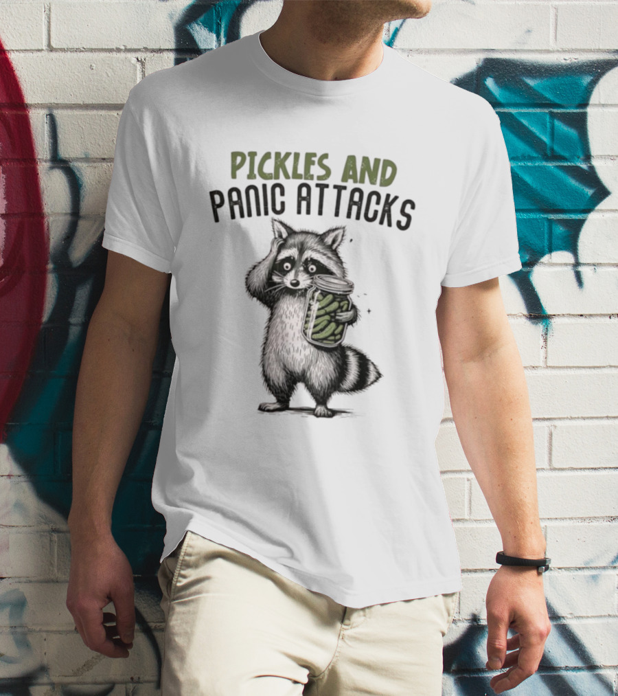 Pickles And Panic Attacks Raccoon Holding Jar Retro Mental Health Awareness T-Shirt