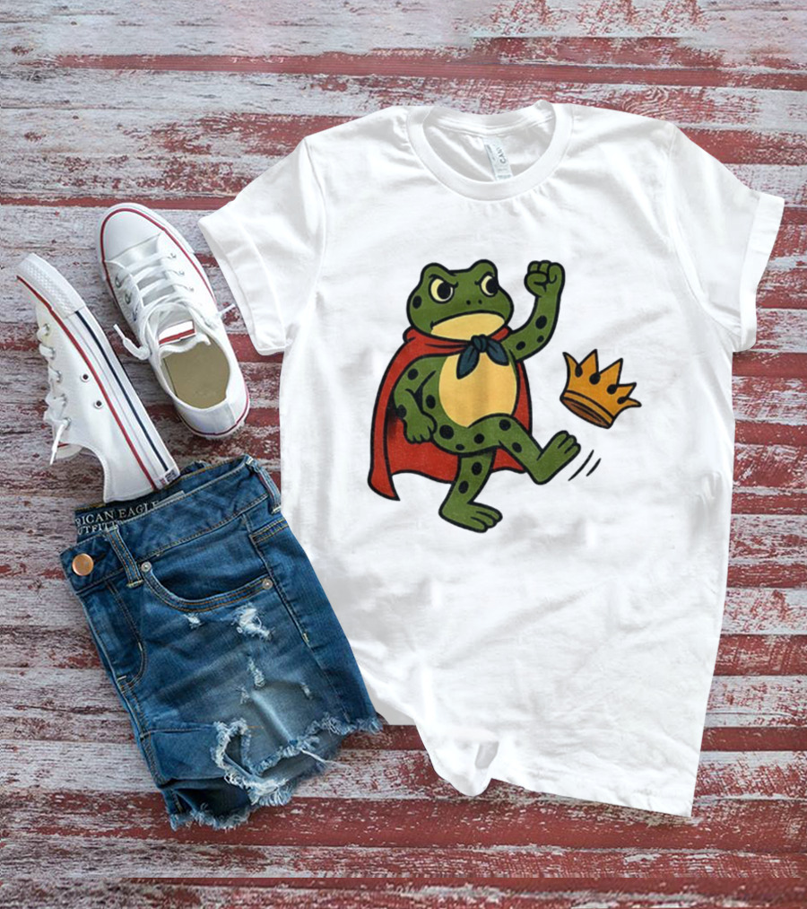 Portland Frog No Kings In America Anti Trump Kicking Crown T-Shirt