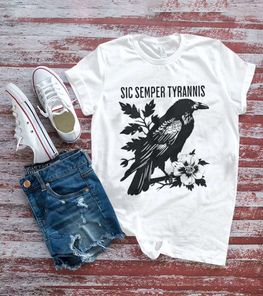 Sic Semper Tyrannis Raven With Leaves Graphic T-Shirt