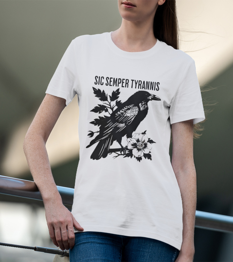 Sic Semper Tyrannis Raven With Leaves Graphic T-Shirt