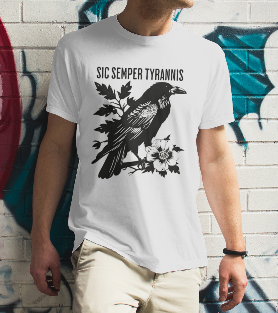 Sic Semper Tyrannis Raven With Leaves Graphic T-Shirt