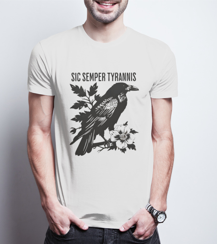 Sic Semper Tyrannis Raven With Leaves Graphic T-Shirt
