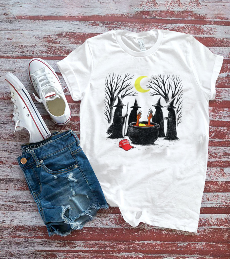 Spooky Witch Halloween Brewing Cauldron Make America Great Again Red Hat T-Shirt