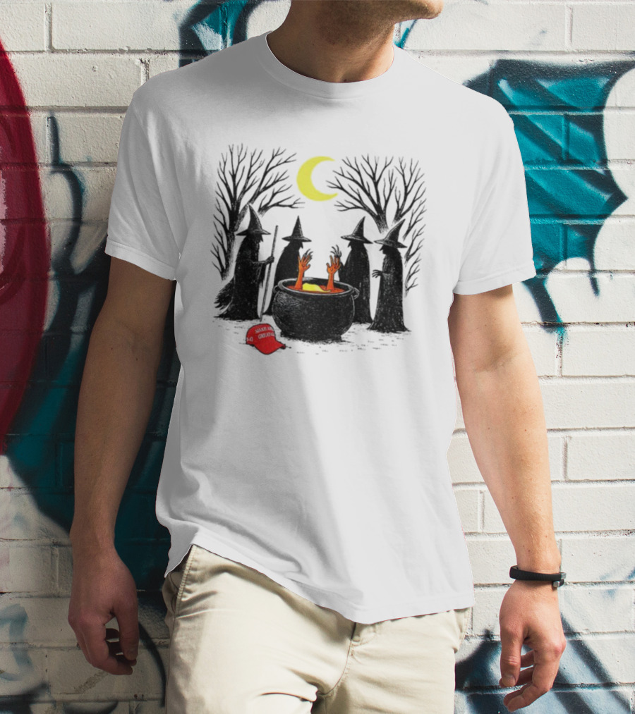 Spooky Witch Halloween Brewing Cauldron Make America Great Again Red Hat T-Shirt