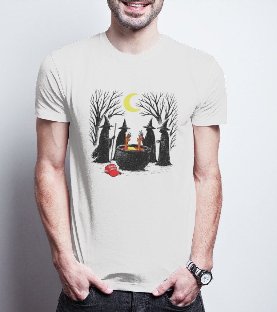 Spooky Witch Halloween Brewing Cauldron Make America Great Again Red Hat T-Shirt