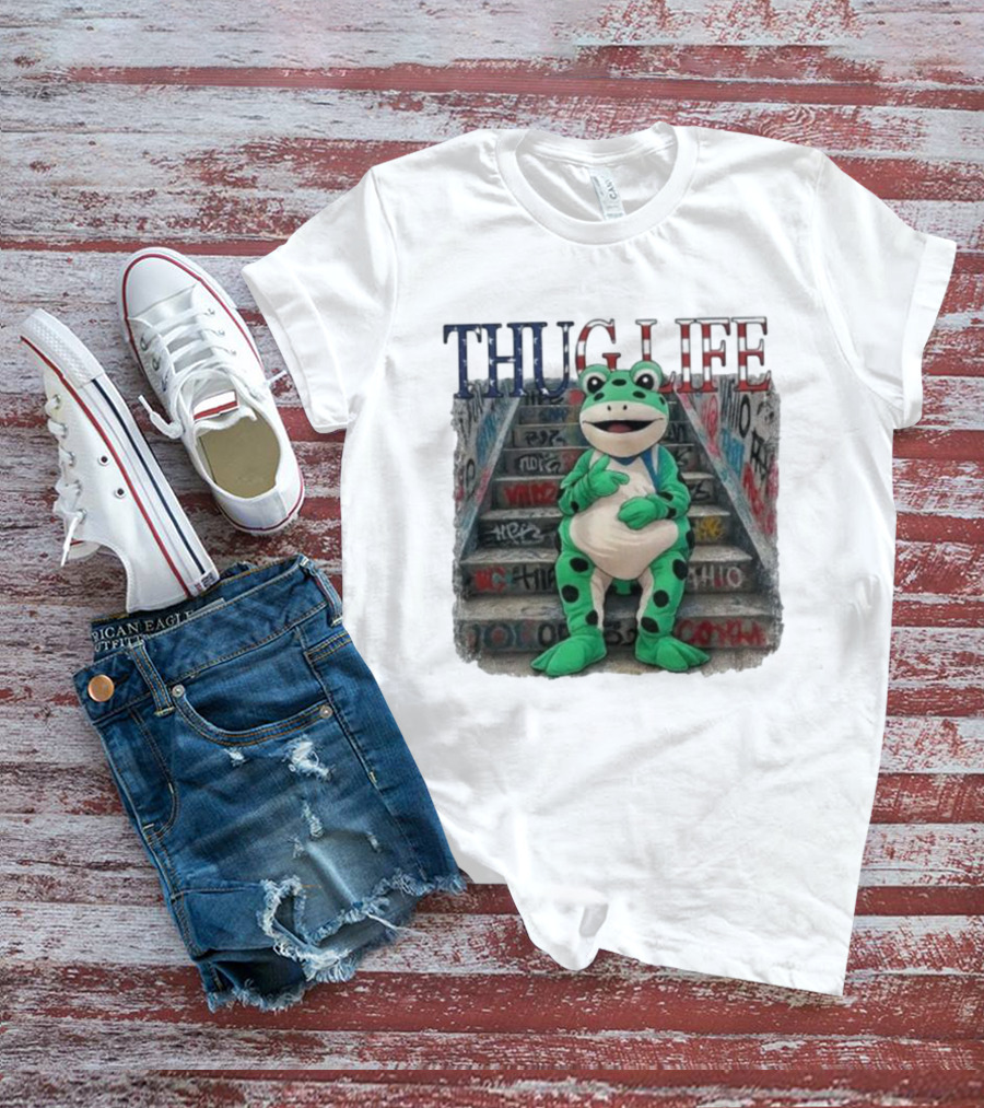 Thug Life Frog Costume Graffiti Stairs Protest Imagery T-Shirt
