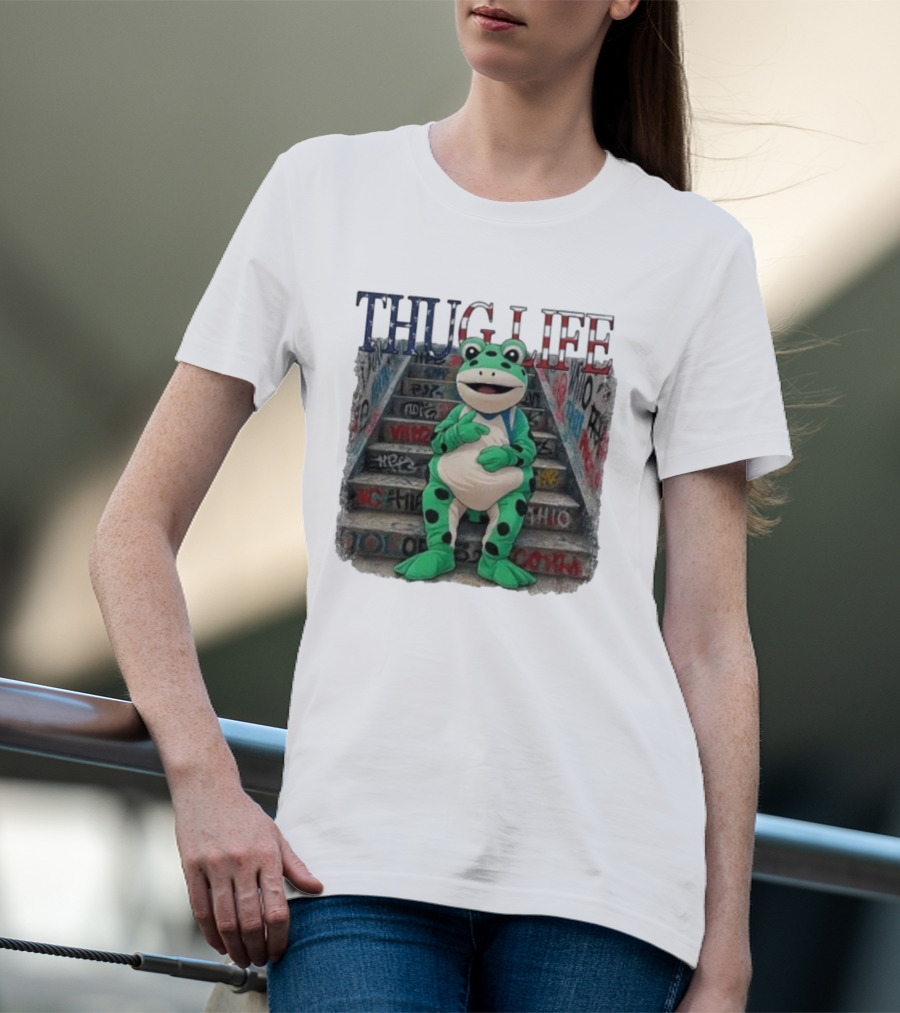 Thug Life Frog Costume Graffiti Stairs Protest Imagery T-Shirt