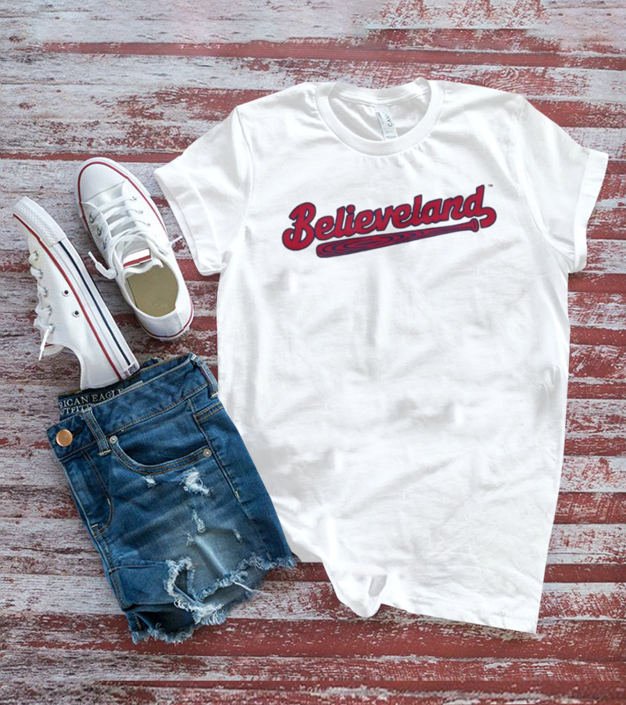 Believeland Baseball Bat Script Retro Theme T-Shirt