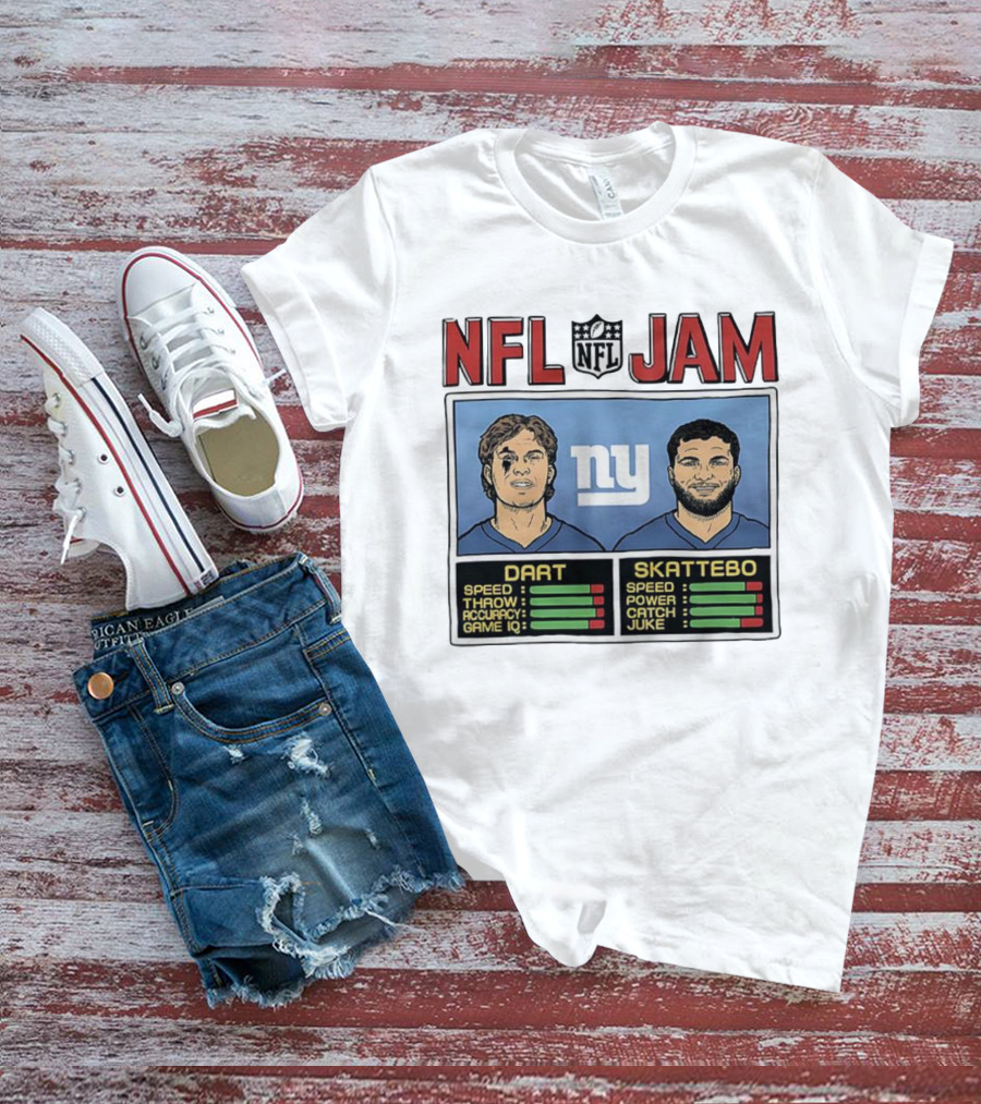 New York Giants NFL Jam Cam Skattebo Jaxson Dart Classic Video Game Theme T-Shirt