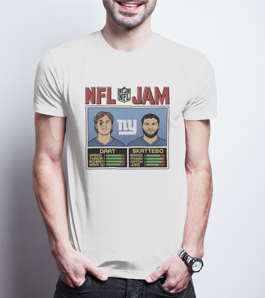 New York Giants NFL Jam Cam Skattebo Jaxson Dart Classic Video Game Theme T-Shirt