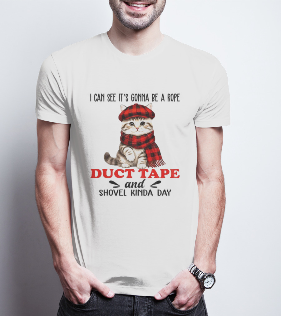 Cat In Red Plaid Hat Duct Tape Christmas T-Shirt