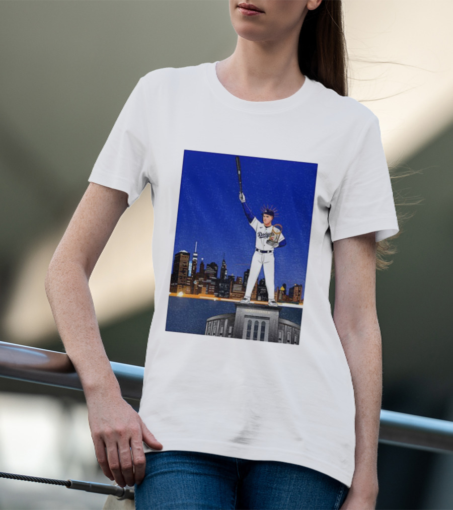 Freddie Freeman Dodgers Statue Of Liberty New York Skyline 2024 MVP T-Shirt