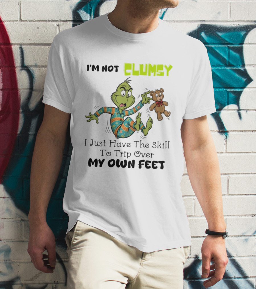 Grinch Clumsy Trip Over My Own Feet Christmas Pajamas Bear T-Shirt