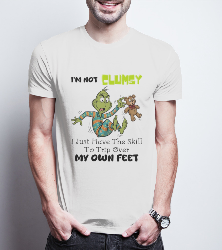 Grinch Clumsy Trip Over My Own Feet Christmas Pajamas Bear T-Shirt