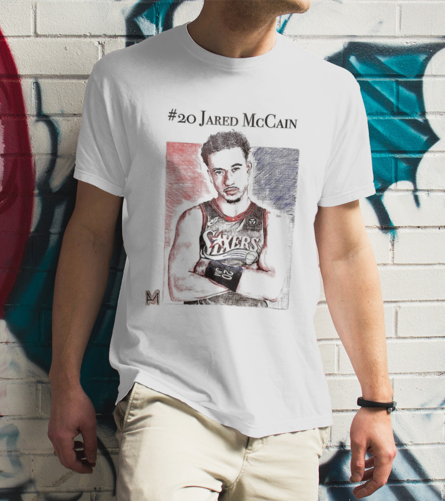 Jared McCain #20 Philadelphia 76ers Basketball Sketch T-Shirt