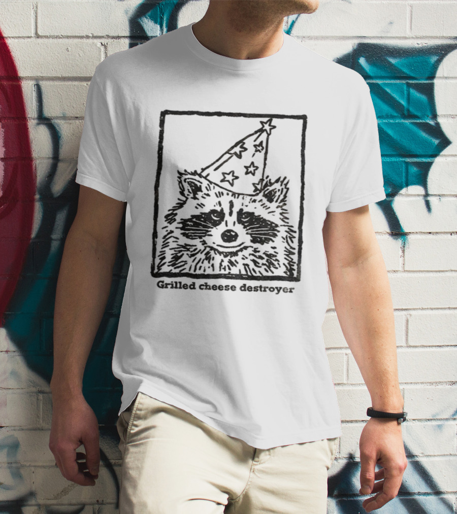 Raccoon Funny Wizard Hat Grilled Cheese Destroyer T-Shirt