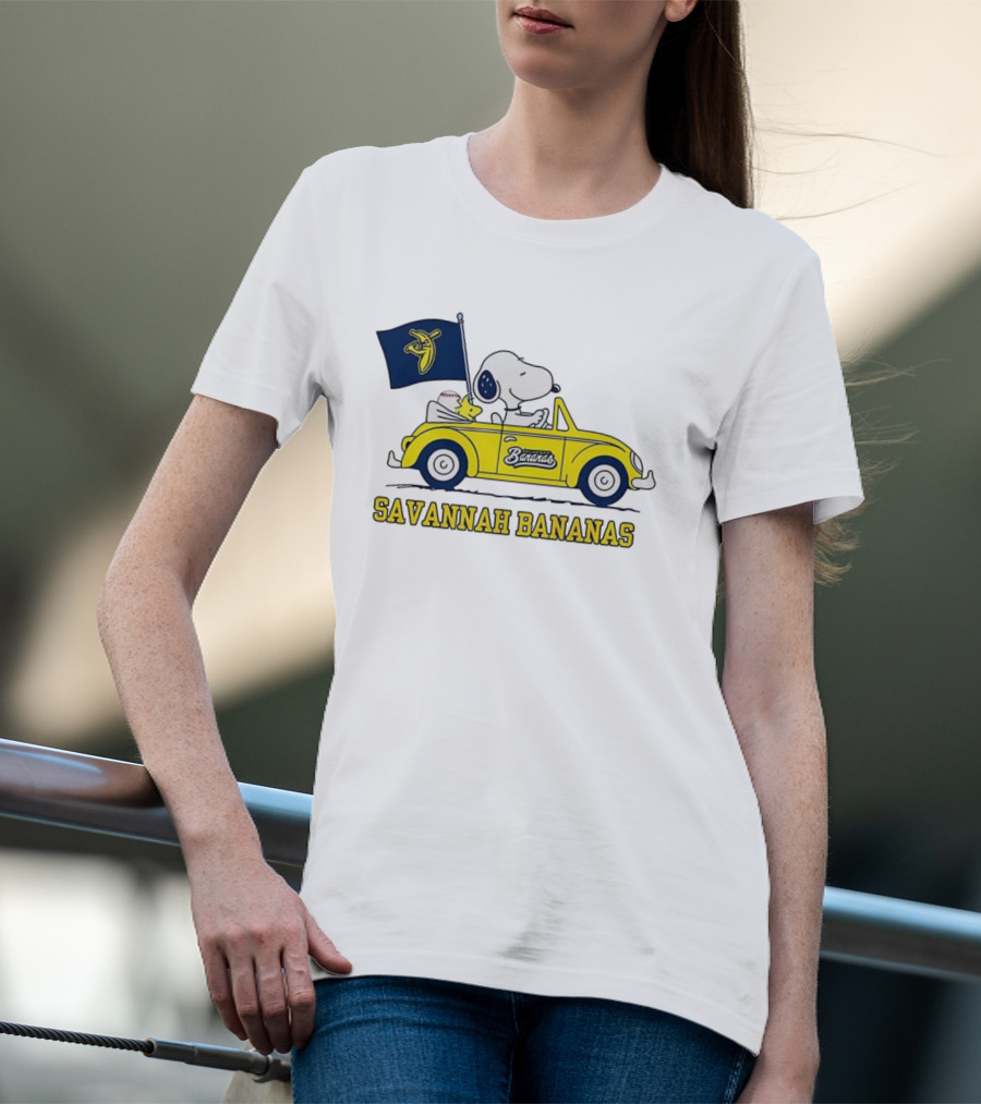 Snoopy Woodstock Driving Savannah Bananas Baseball Car T-Shirt