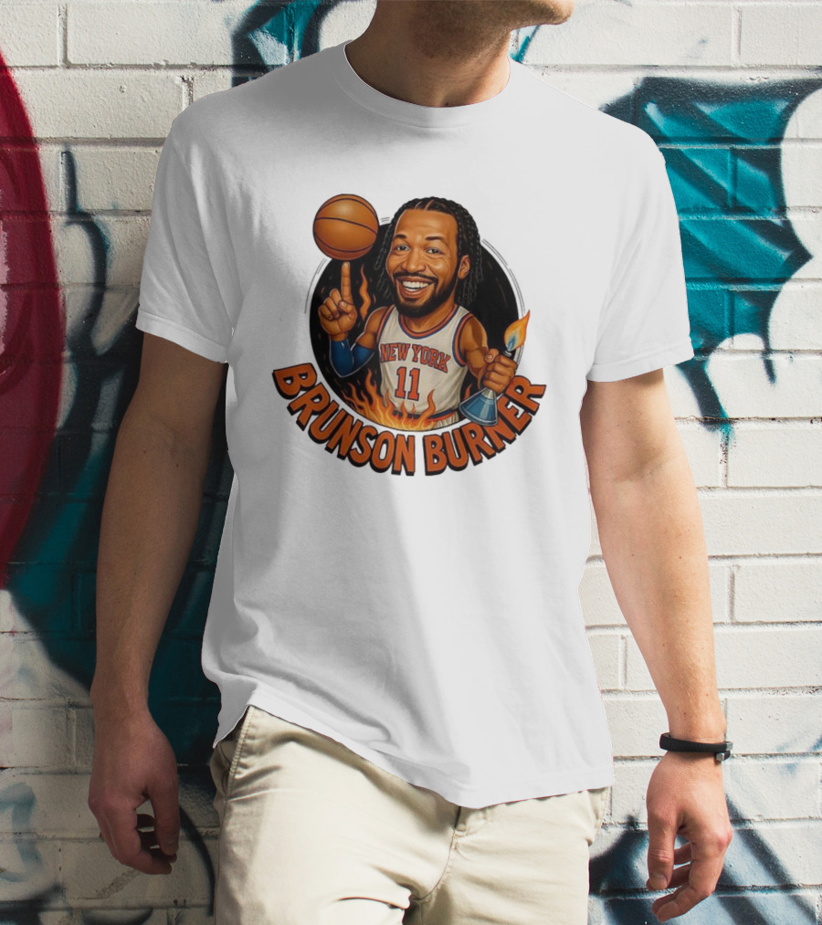 New York Knicks Brunson Burner Cartoon With Basketball And Flames T-Shirt