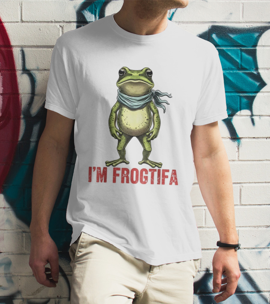 Portland Freedom Frog I’m Frogtifa Anti-ICE Resistance Scarf-Wearing Frog T-Shirt