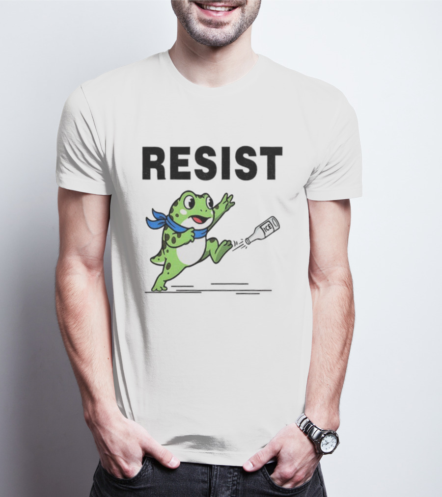 Portland Frog Resist Anti-ICE Protest Jumping Art T-Shirt
