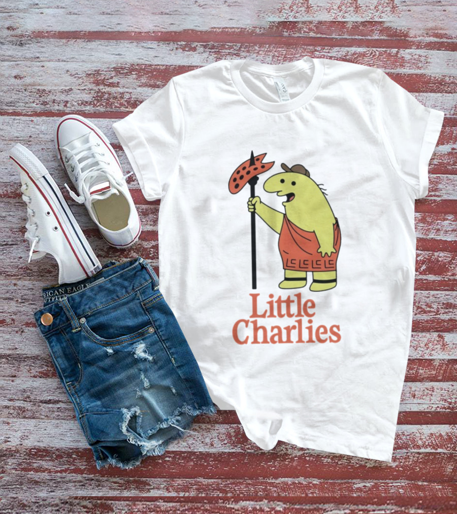 Little Charlies Cartoon Character With Tribal Shield T-Shirt