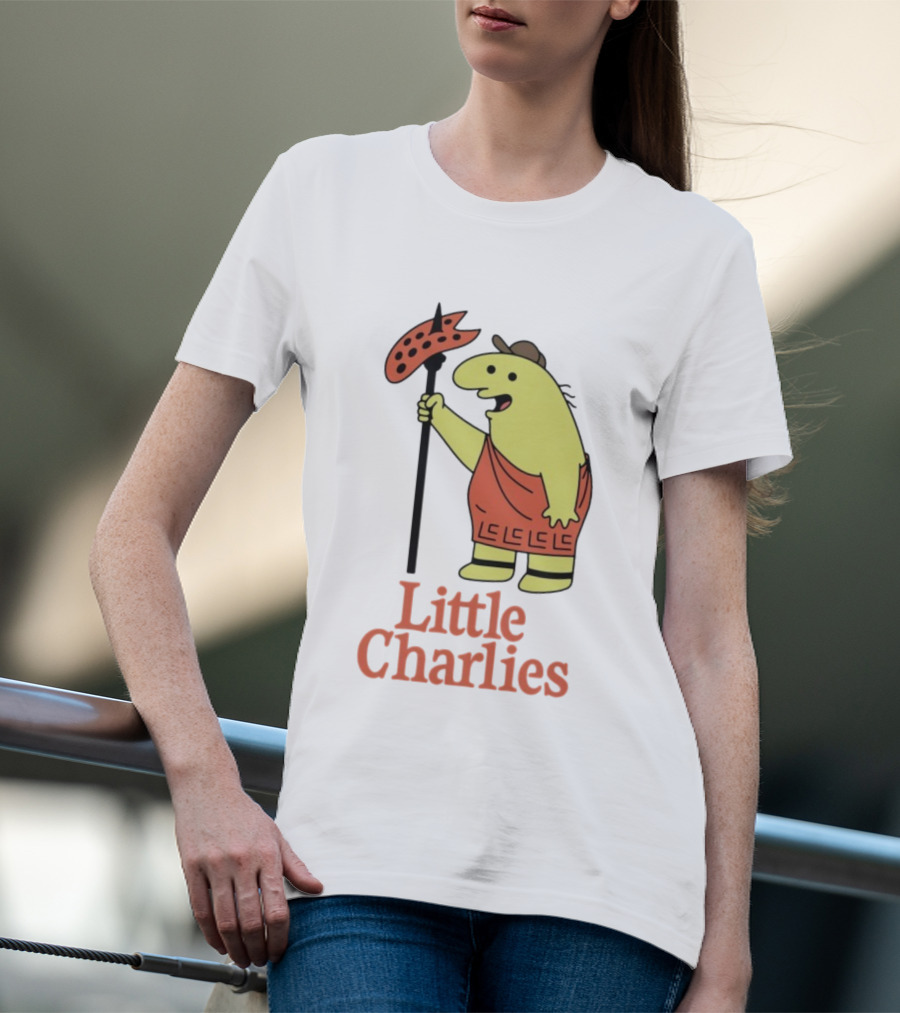 Little Charlies Cartoon Character With Tribal Shield T-Shirt