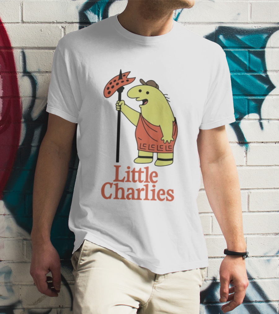 Little Charlies Cartoon Character With Tribal Shield T-Shirt