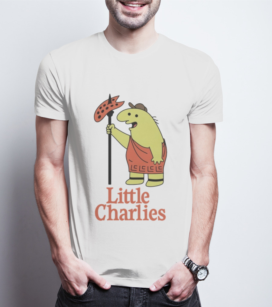 Little Charlies Cartoon Character With Tribal Shield T-Shirt