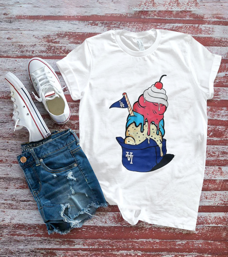 Los Angeles Dodgers Ice Cream Helmet LA Baseball Game Day Treat T-Shirt