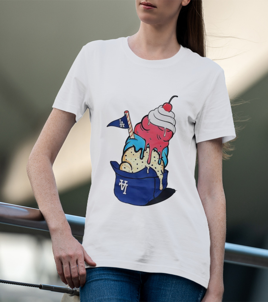Los Angeles Dodgers Ice Cream Helmet LA Baseball Game Day Treat T-Shirt