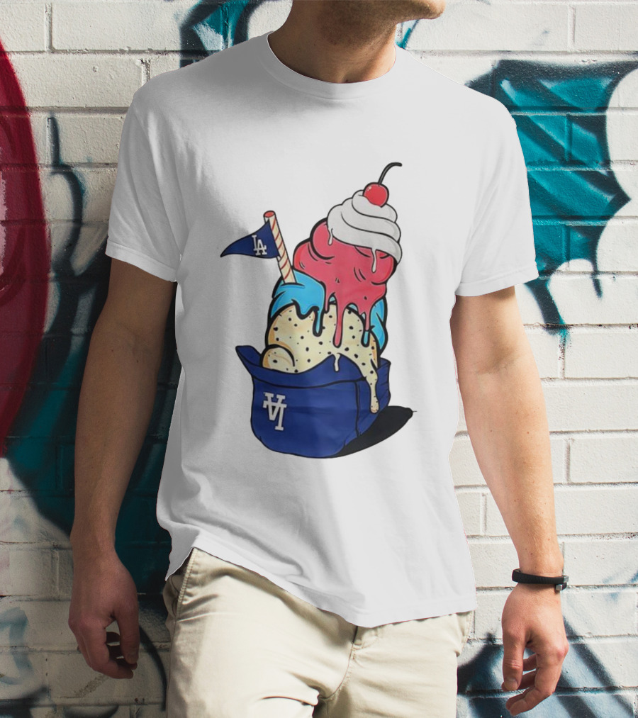 Los Angeles Dodgers Ice Cream Helmet LA Baseball Game Day Treat T-Shirt