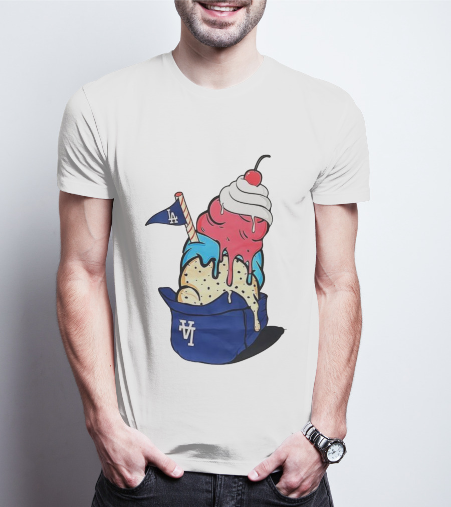 Los Angeles Dodgers Ice Cream Helmet LA Baseball Game Day Treat T-Shirt